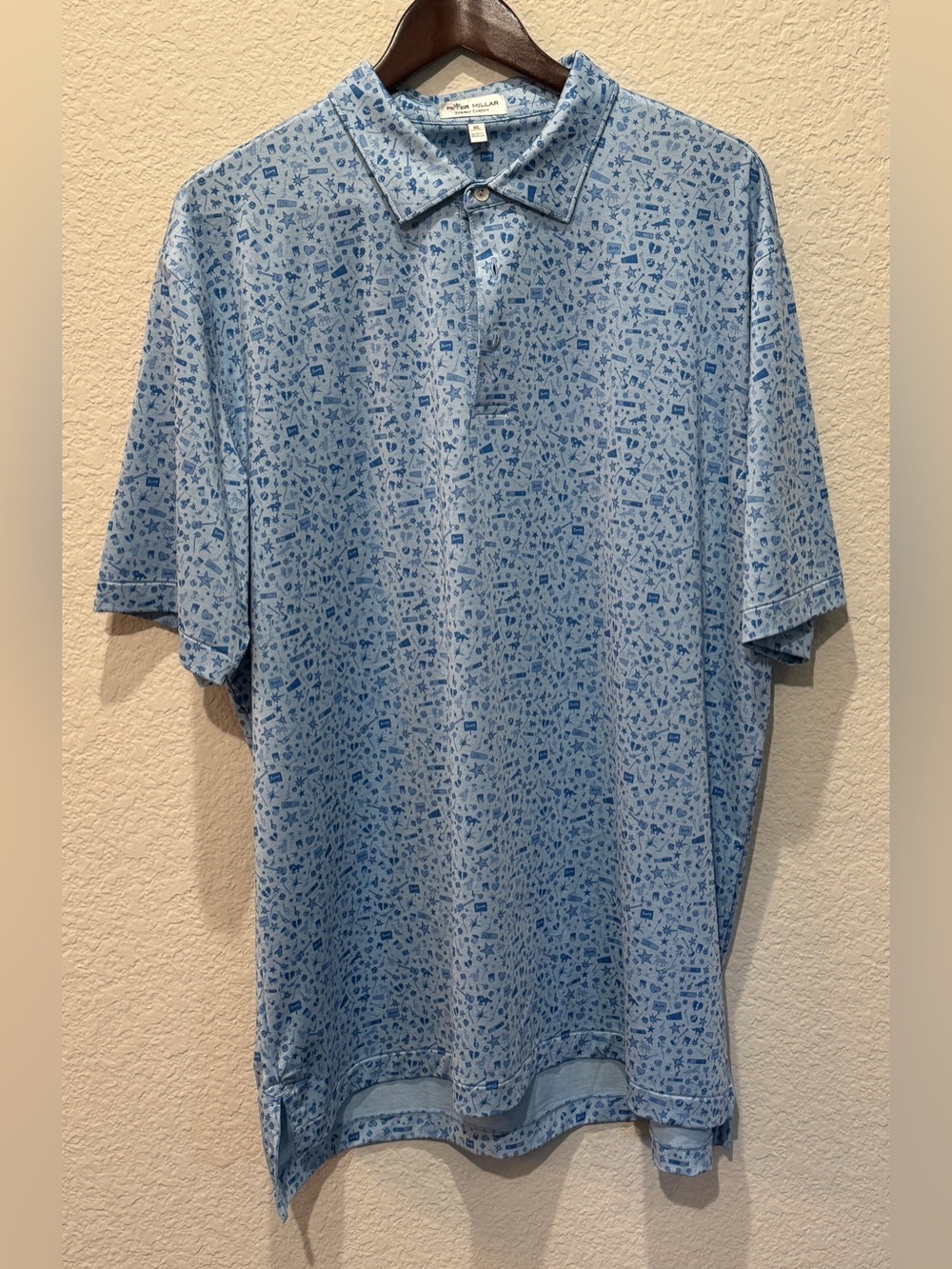 Peter Millar Sky Blue Micro-Print Polo, Size XL